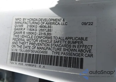 2022 Acura Tlx A-Spec Package from USA, damaged, VIN 19UUB5F56NA004956